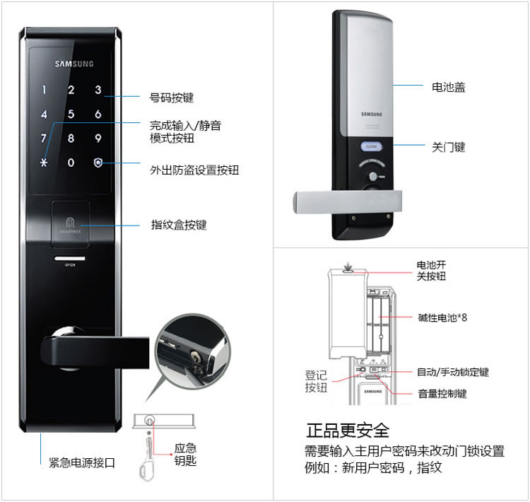 三星指纹密码锁H705 家用防盗门锁 