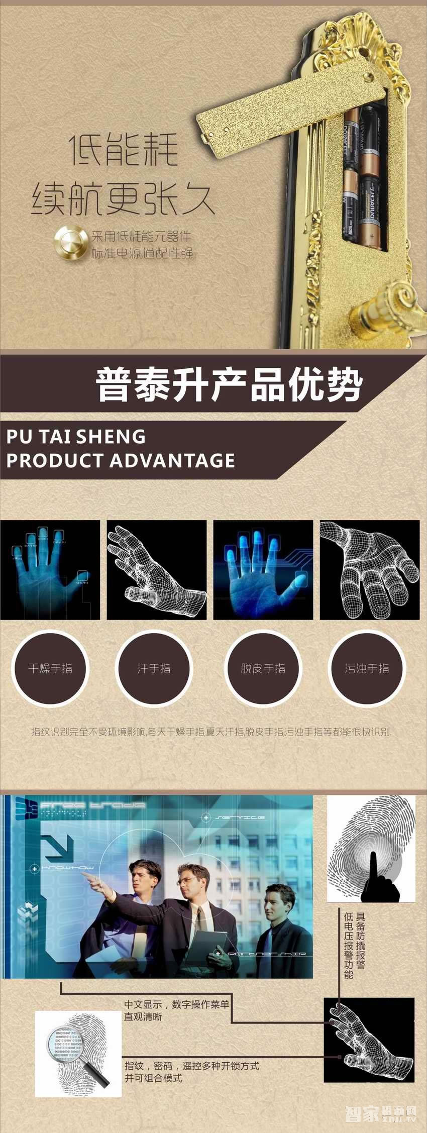 普泰升指纹锁 家用别墅会所智能电子锁 密码锁刷卡锁