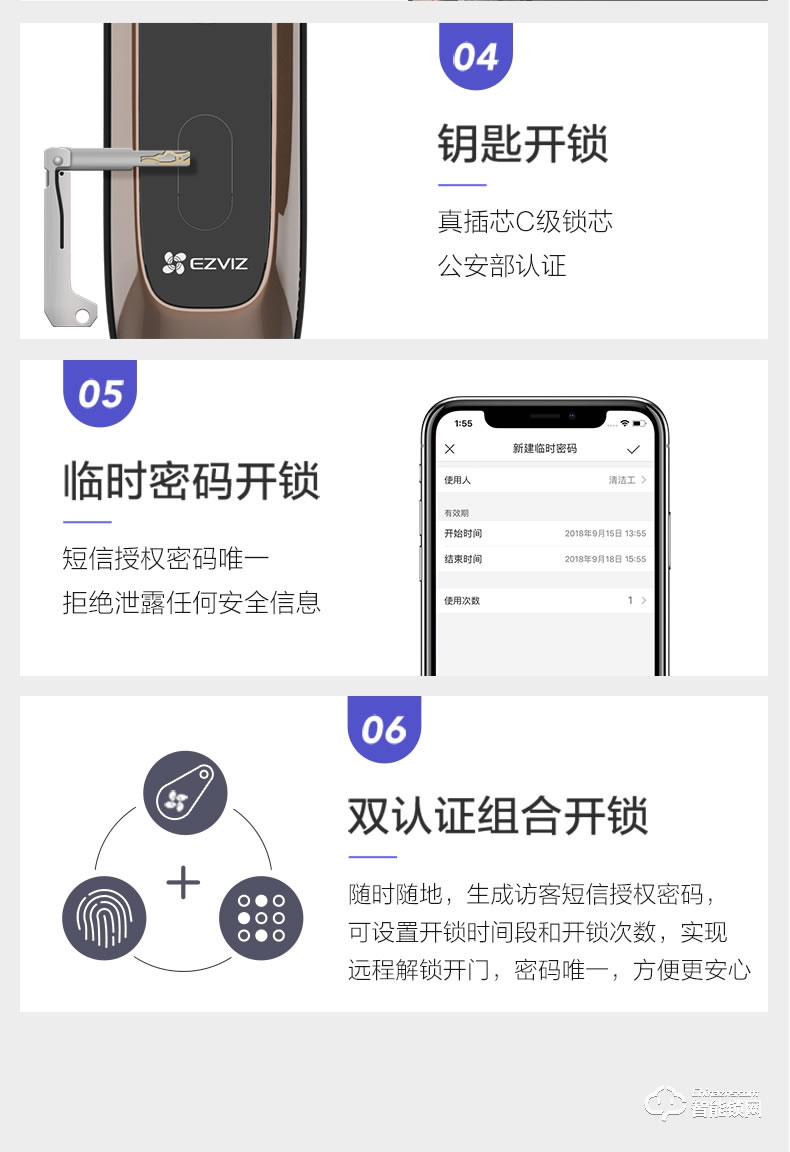 萤石智能锁 DL20VS一握开指纹电子密码锁