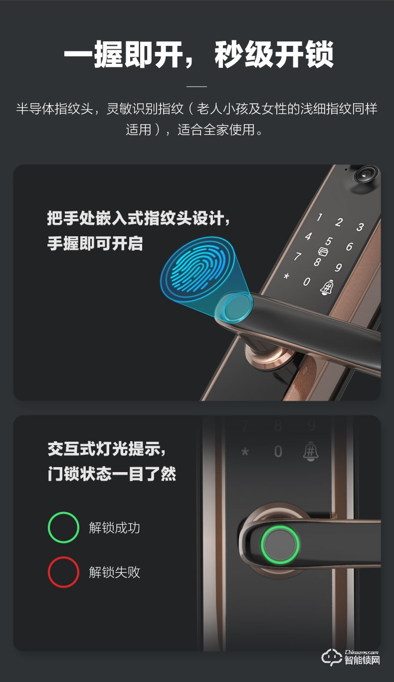 萤石智能锁 DL20VS一握开指纹电子密码锁